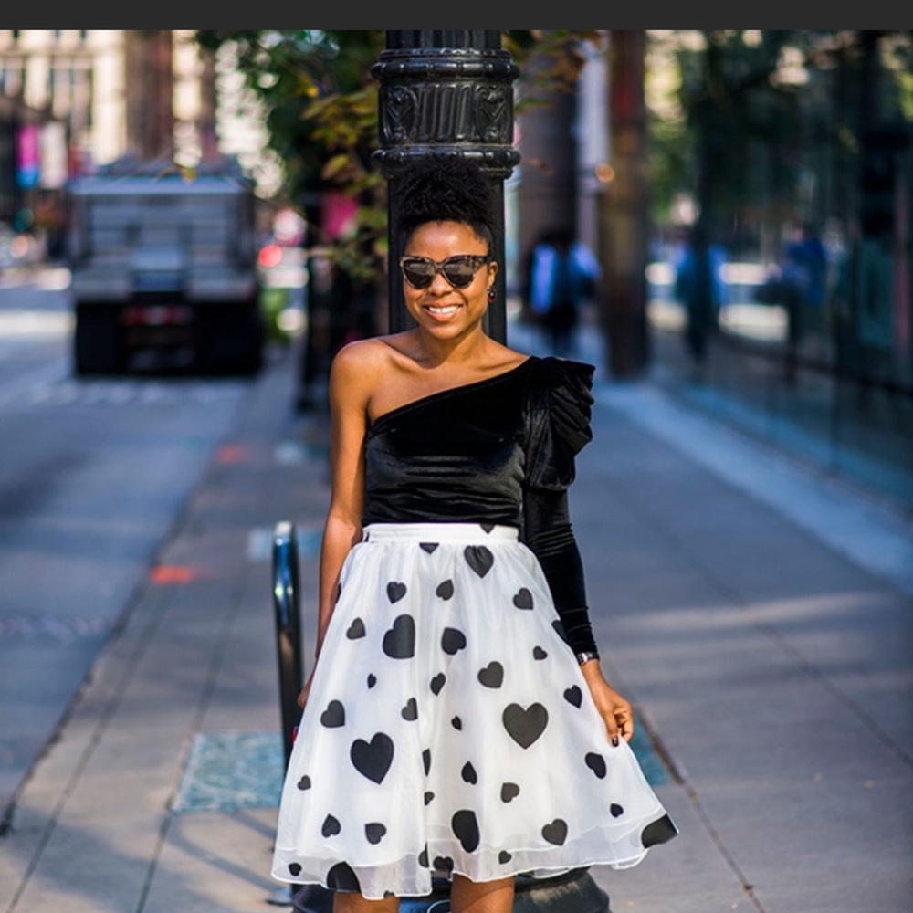 J Crew Organza White Black Heart Print Skirt